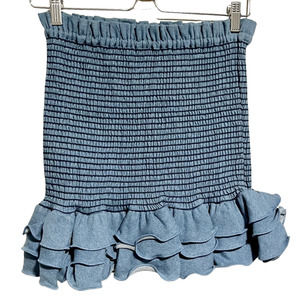 BRAND NEW Revolve x Petersyn Chambray Smocked Mini Skirt Ruffle Hem